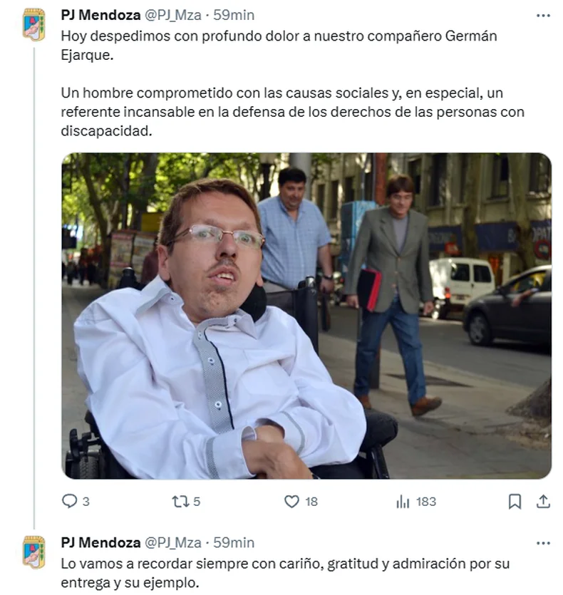 El comunicado del PJ despidiendo al dirigente.&nbsp;