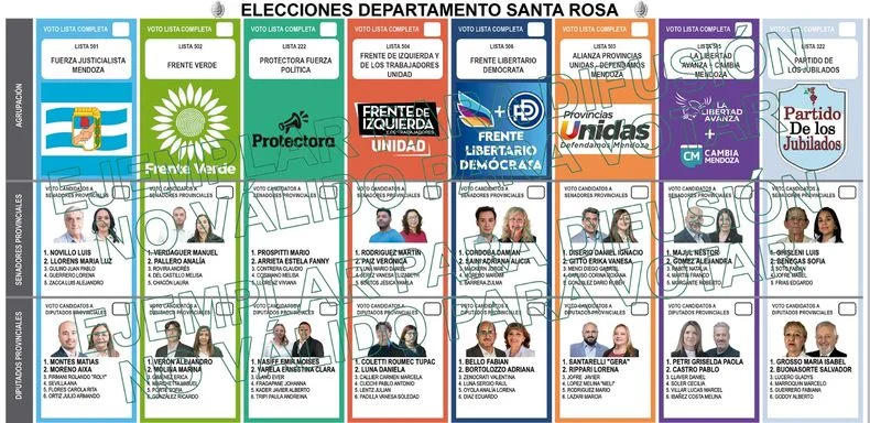 Esta es la boleta que tendrán vecinos y vecinas de Santa Rosa para votar cargos provinciales. No se votan concejales el domingo. 