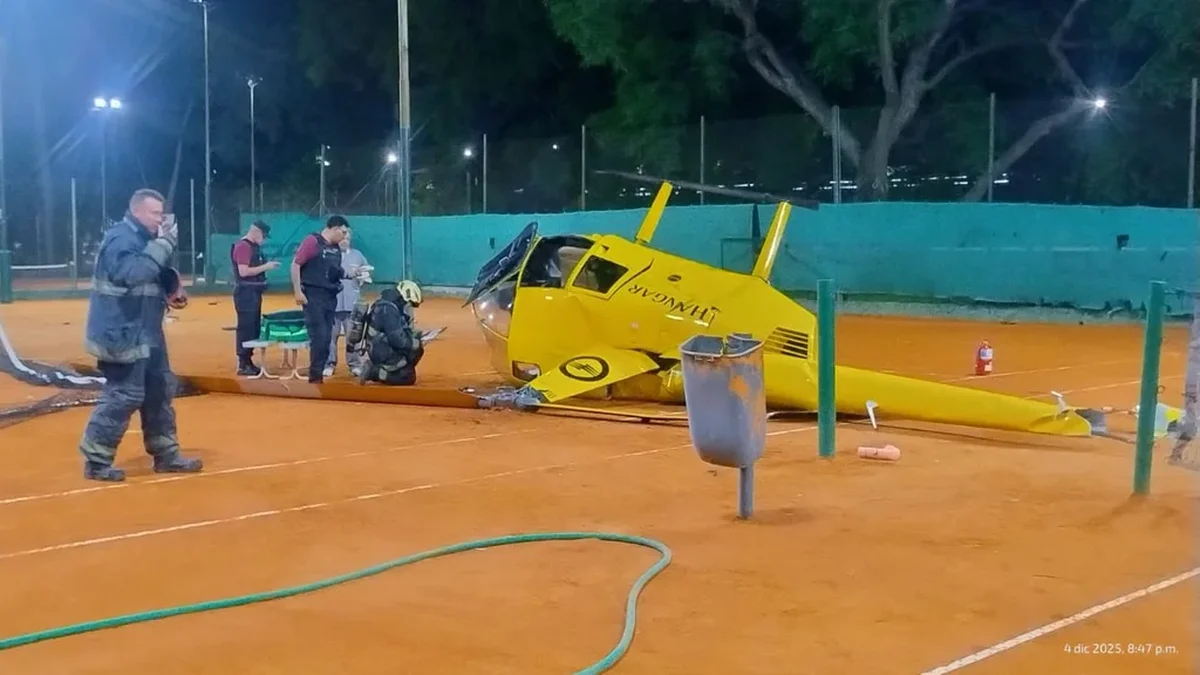 Cayó un helicóptero sobre unas canchas de tenis de Palermo: tres heridos