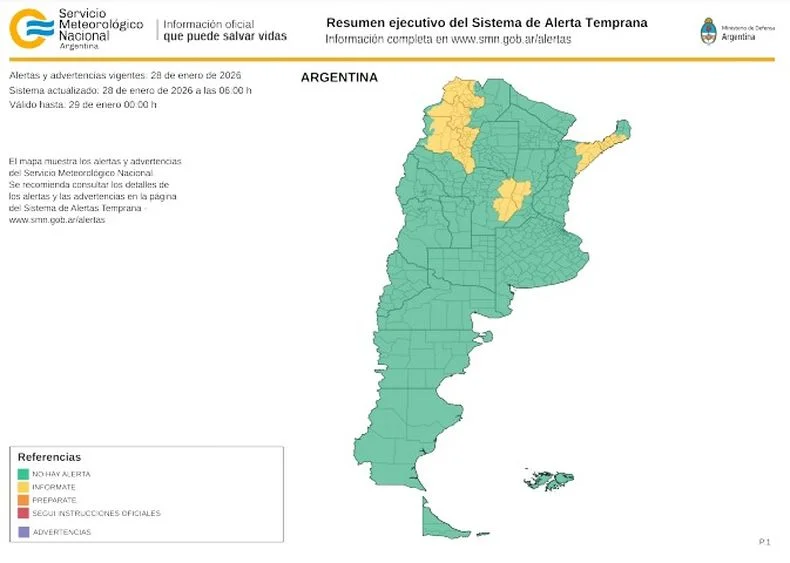 Mapa de alertas meteorol&oacute;gicas para hoy