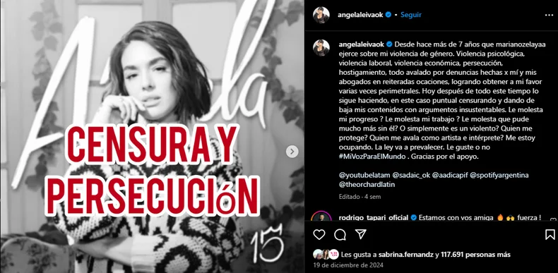 La Justicia falló a favor de Ángela Leiva