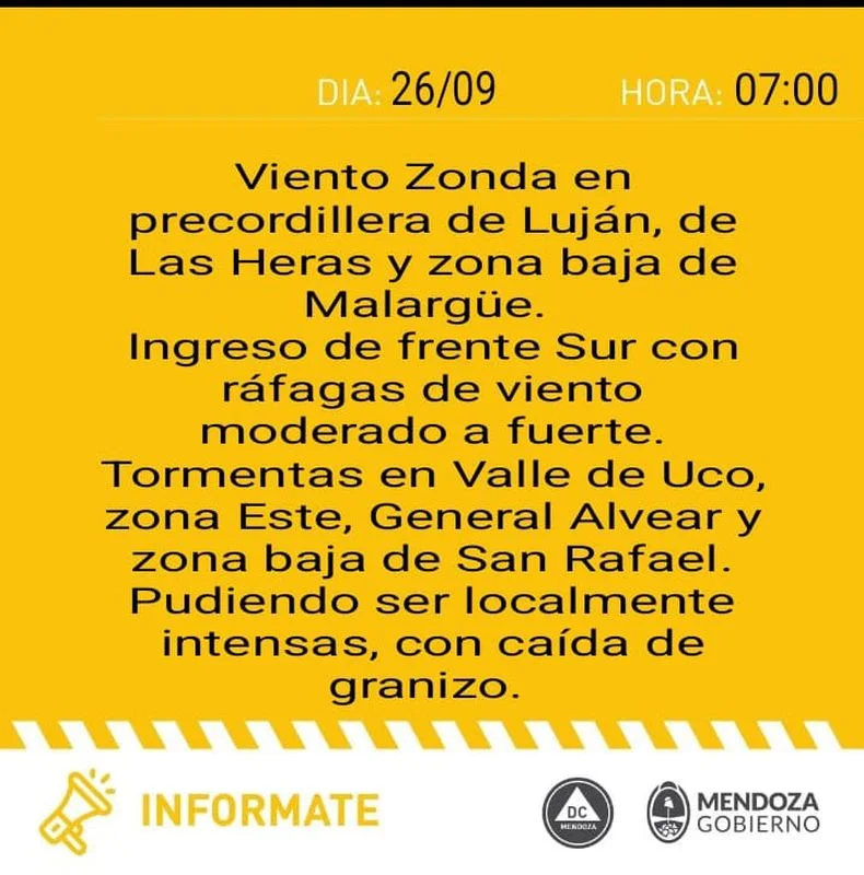 La primera alerta de viento Zonda.&nbsp;