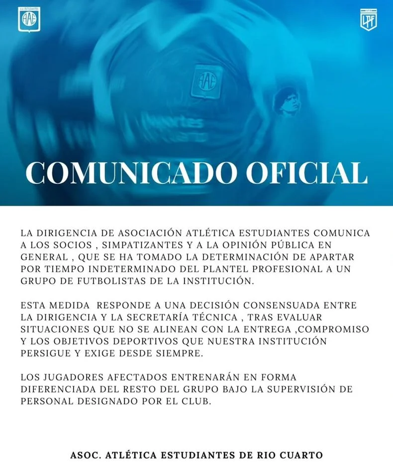 El comunicado de Estudiantes de R&iacute;o Cuarto.