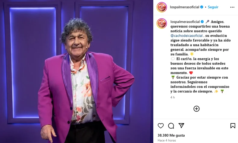 El l&iacute;der de Los Palmeras se recupera del ACV.