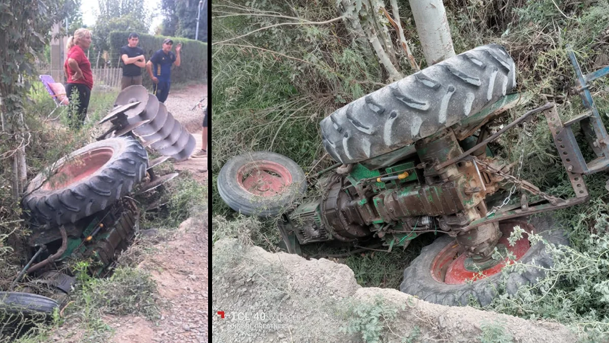 Un tractor cayó a un canal de riego y el conductor resultó herido