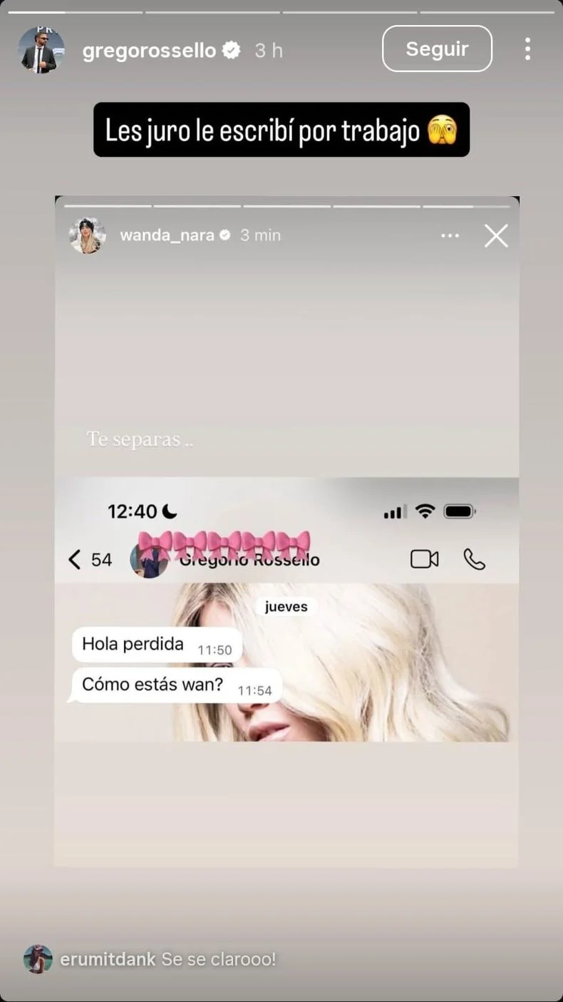 El particular saludo de Grego Rosello a Wanda Nara.
