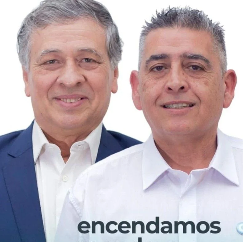 El afiche de candidatos en Las Heras: Daniel Orozco y Carlos Moreno.&nbsp;