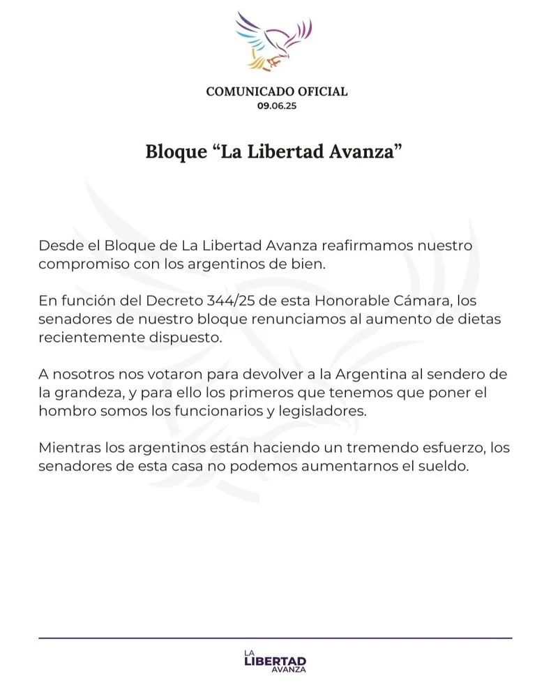 Las razones de La Libertad Avanza para rechazar el aumento de dietas.