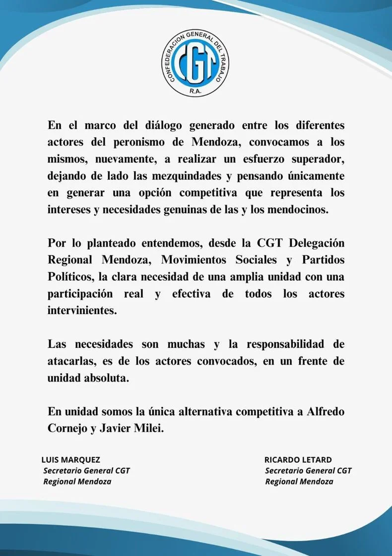 El mensaje de la CGT que replic&oacute; el PJ en su cuenta oficial.&nbsp;