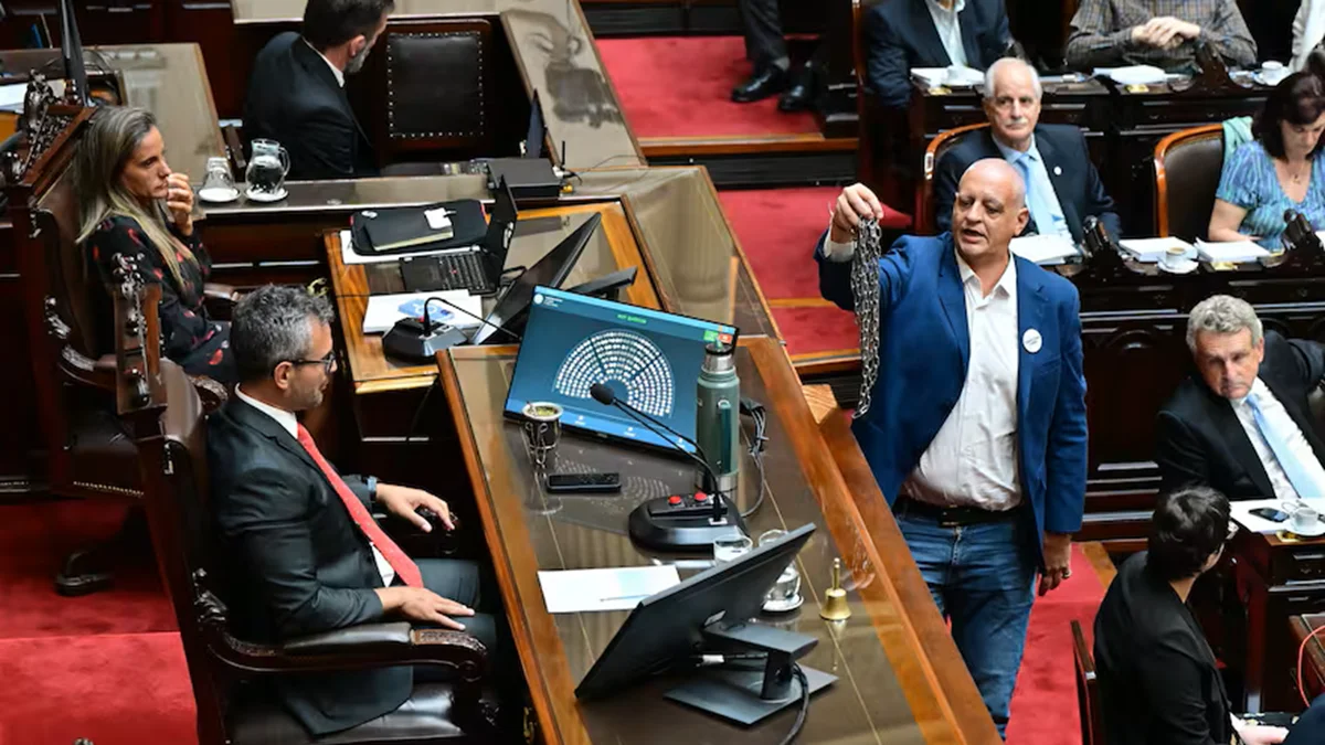 VIDEO: "Esclavitud": el diputado Pietragalla dejó una cadena en el escritorio de Menem en plena sesión
