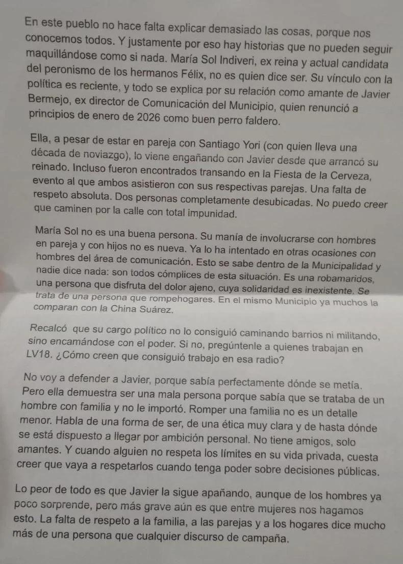 El panfleto que empez&oacute; a circular por los vecinos de San Rafael.&nbsp;