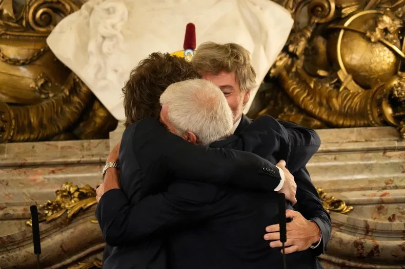 Javier Milei, Mariano C&uacute;neo Libarona y Juan Bautista Mahiques, flamante ministro de Justicia.&nbsp;
