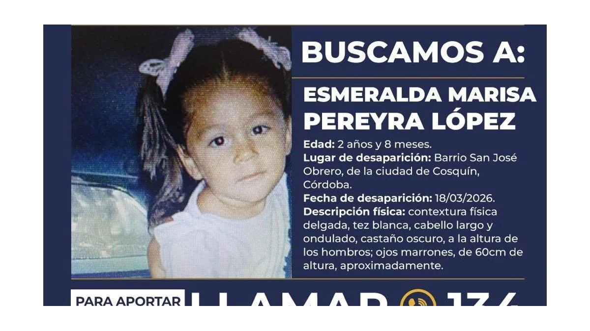 Desesperada búsqueda de Esmeralda, una nena de 2 años desaparecida en Córdoba: creen que alguien se la llevó