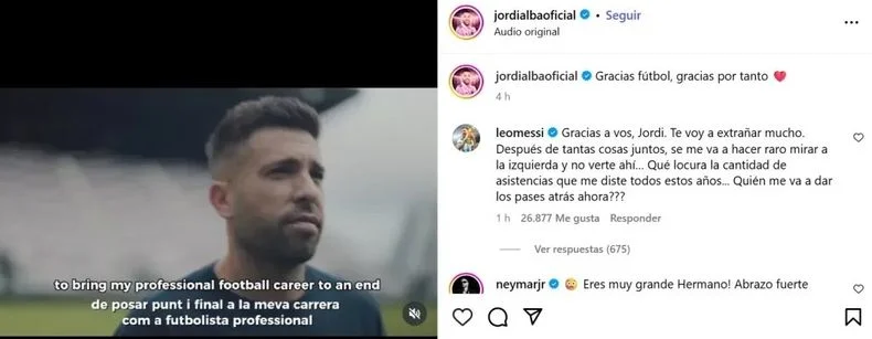 El sentido mensaja de Lionel Messi a Jordi Alba.