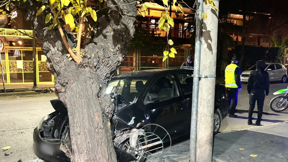 El chofer de un app de viajes chocó contra un árbol en Ciudad y una pasajera sufrió lesiones