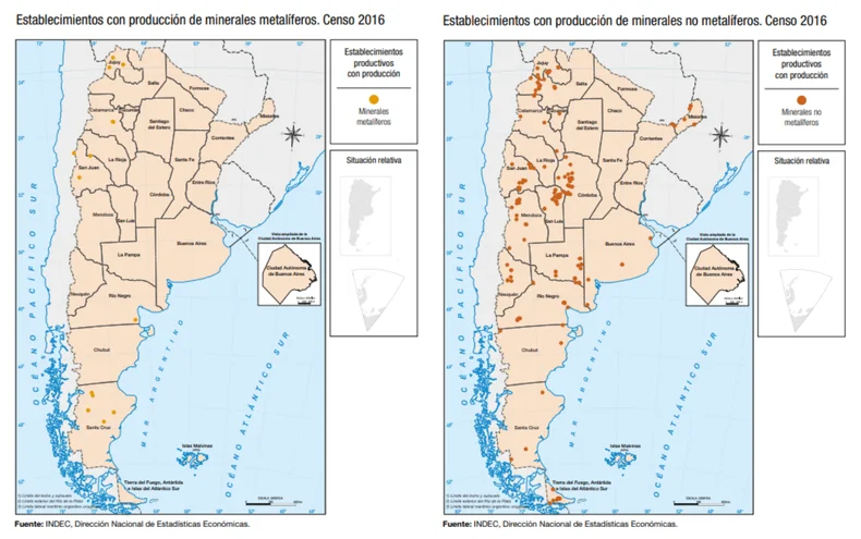 Los mapas de la producción de metales en Mendoza publicados por el INDEC. 