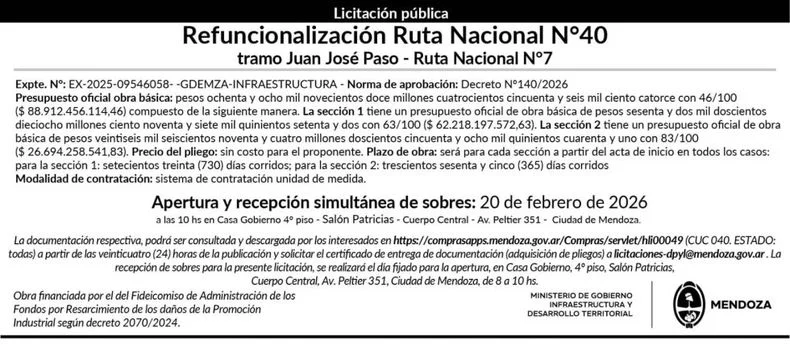 Los detalles de la licitaci&oacute;n que larg&oacute; el Gobierno provincial.&nbsp;