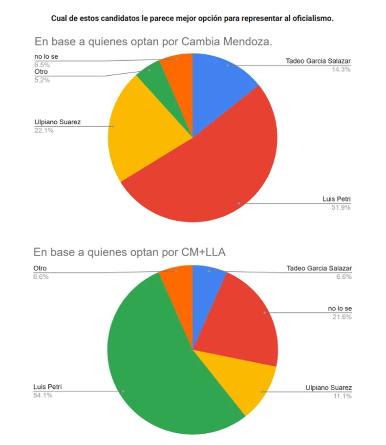 Un recorte de la encuesta muestra preferencias dentro de Cambia Mendoza.