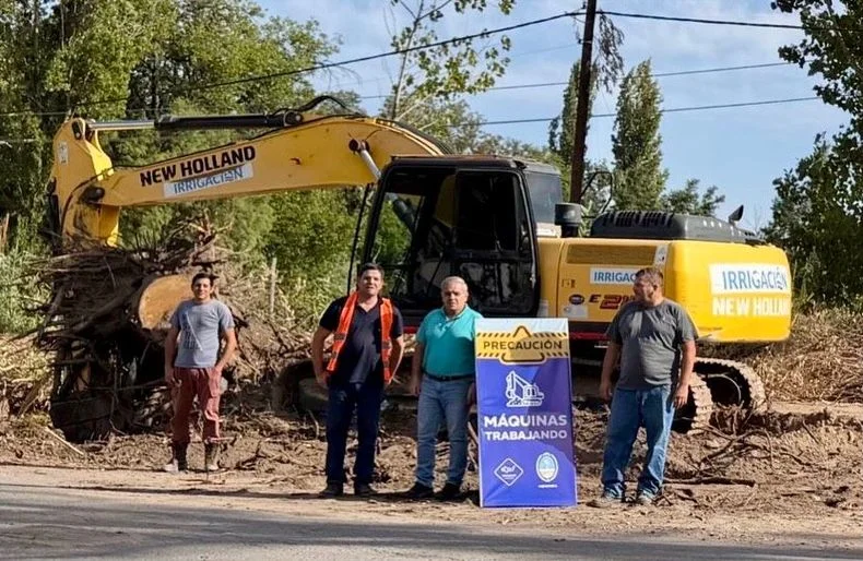 Las m&aacute;quinas de Vialidad provincial sobre la Ruta 50 retirando eucaliptos.&nbsp;