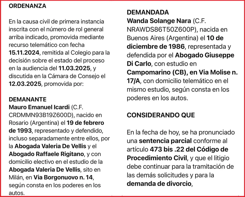 Sali&oacute; el divorcio de Wanda Nara y Mauro Icardi en Italia