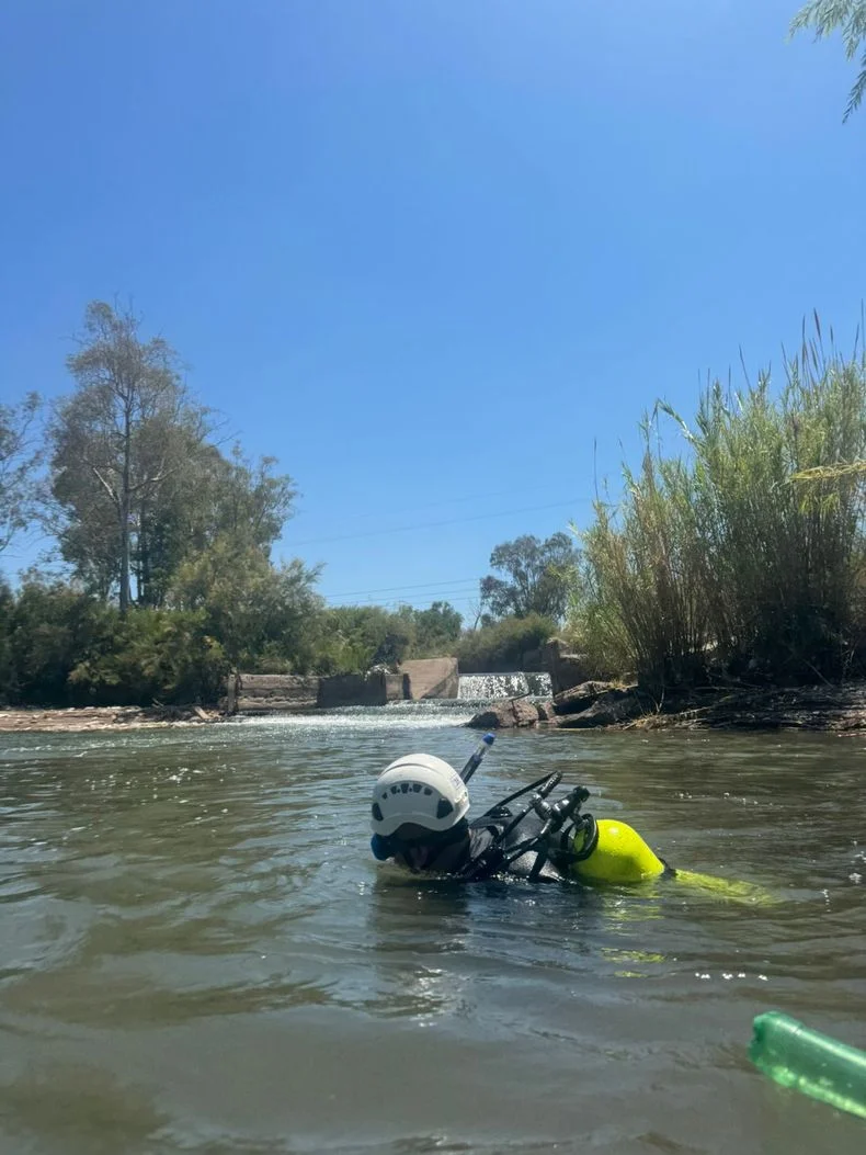 Grupo de operaciones de buceo de la Policía de Mendoza, quienes realizaron inmersiones en los sectores más profundos del Zanjón