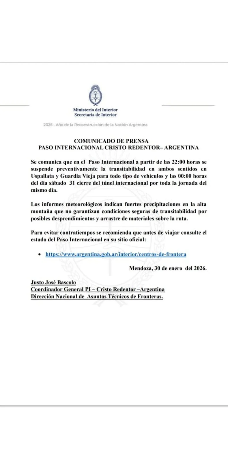 Los detalles sobre el cierre del Paso a Chile.&nbsp;