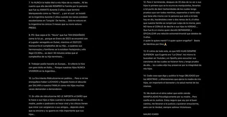 El descargo de Mauro Icardi en sus redes sociales