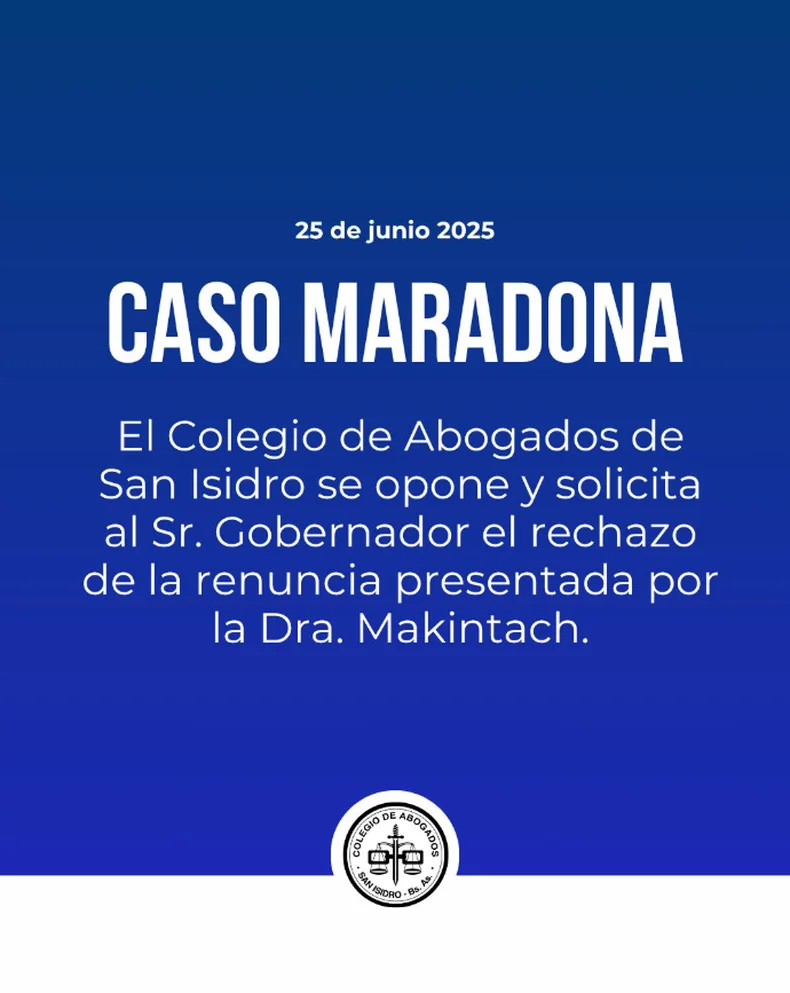 El mensaje del Colegio de Abogados sobre el caso Maradona.