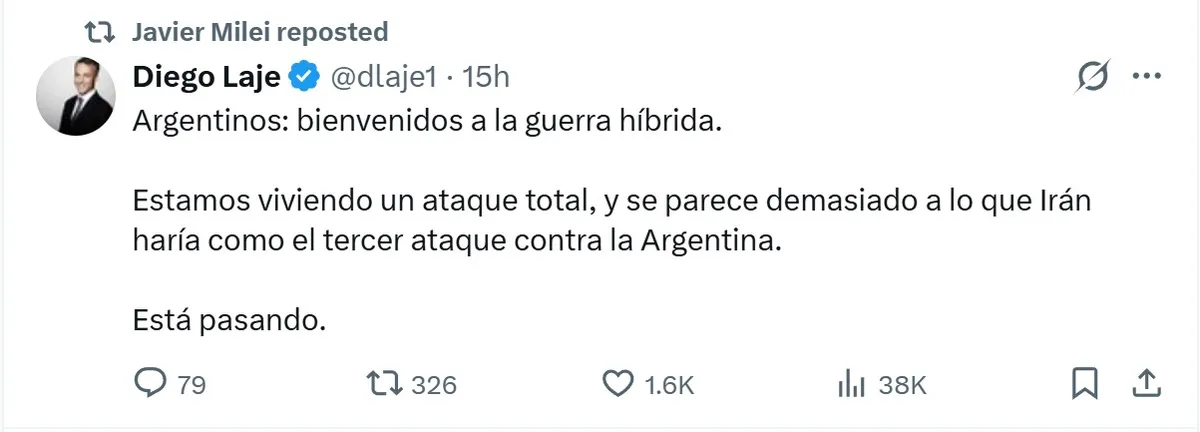 Tweet diego laje repost milei